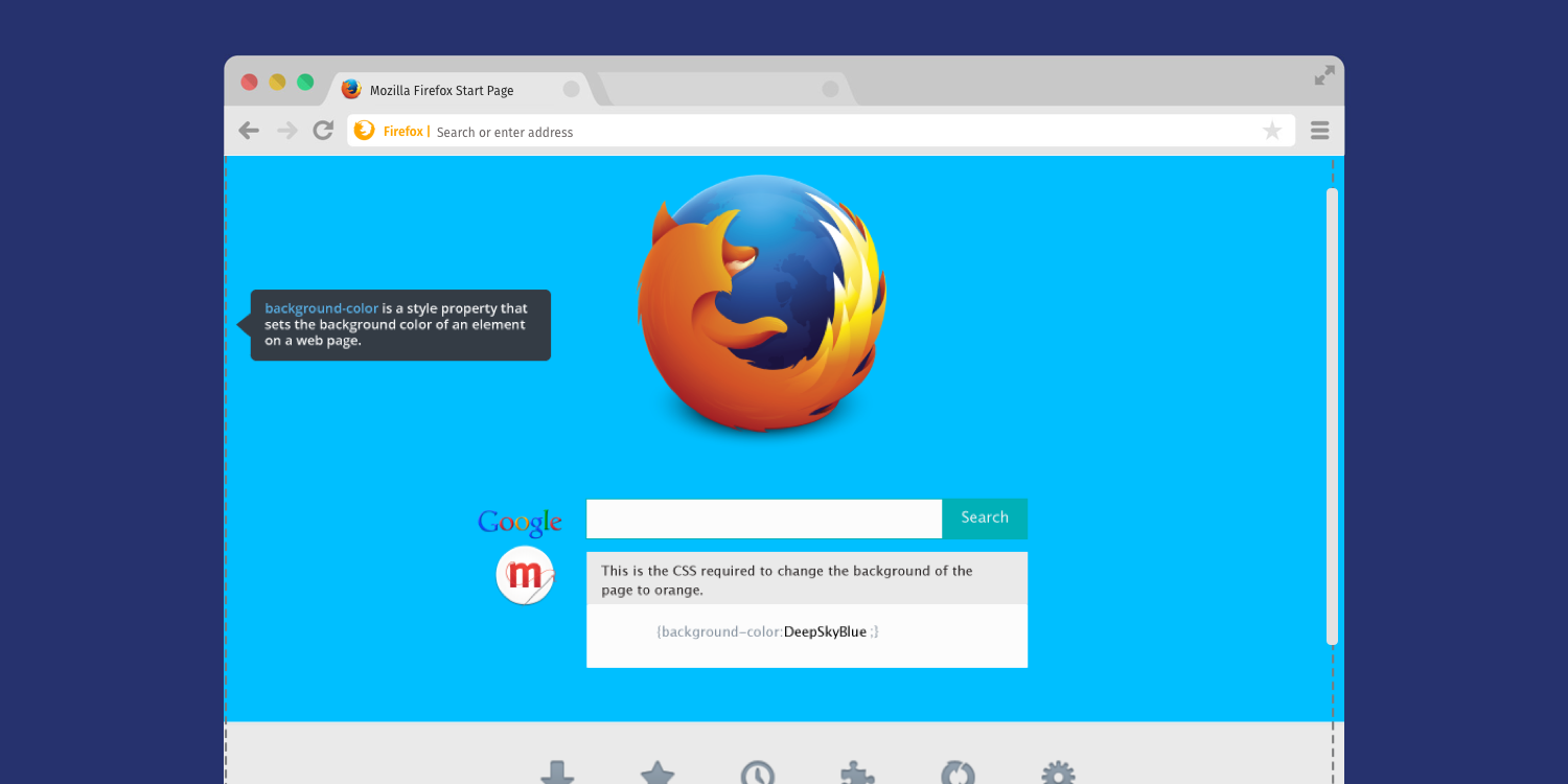 firefox start page with remixed background color