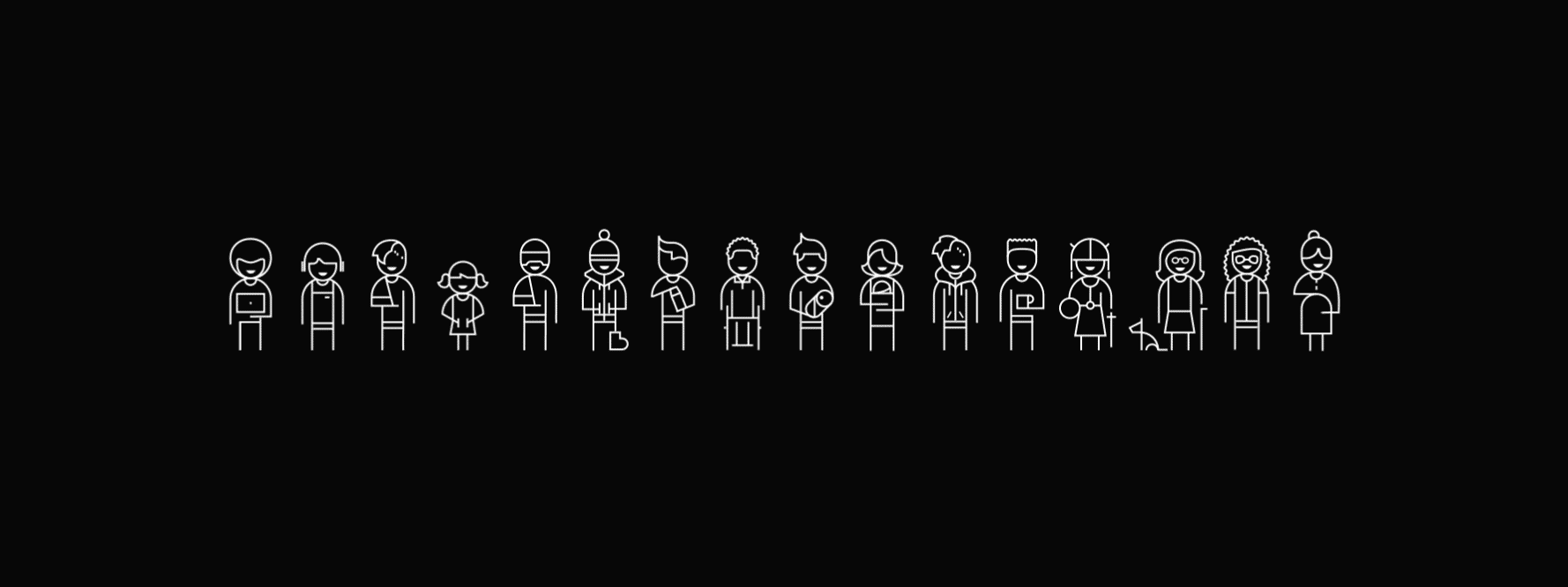 An animated line of icons that represent diverse people welcoming you to Microsoft’s Inclusive Design web page.
